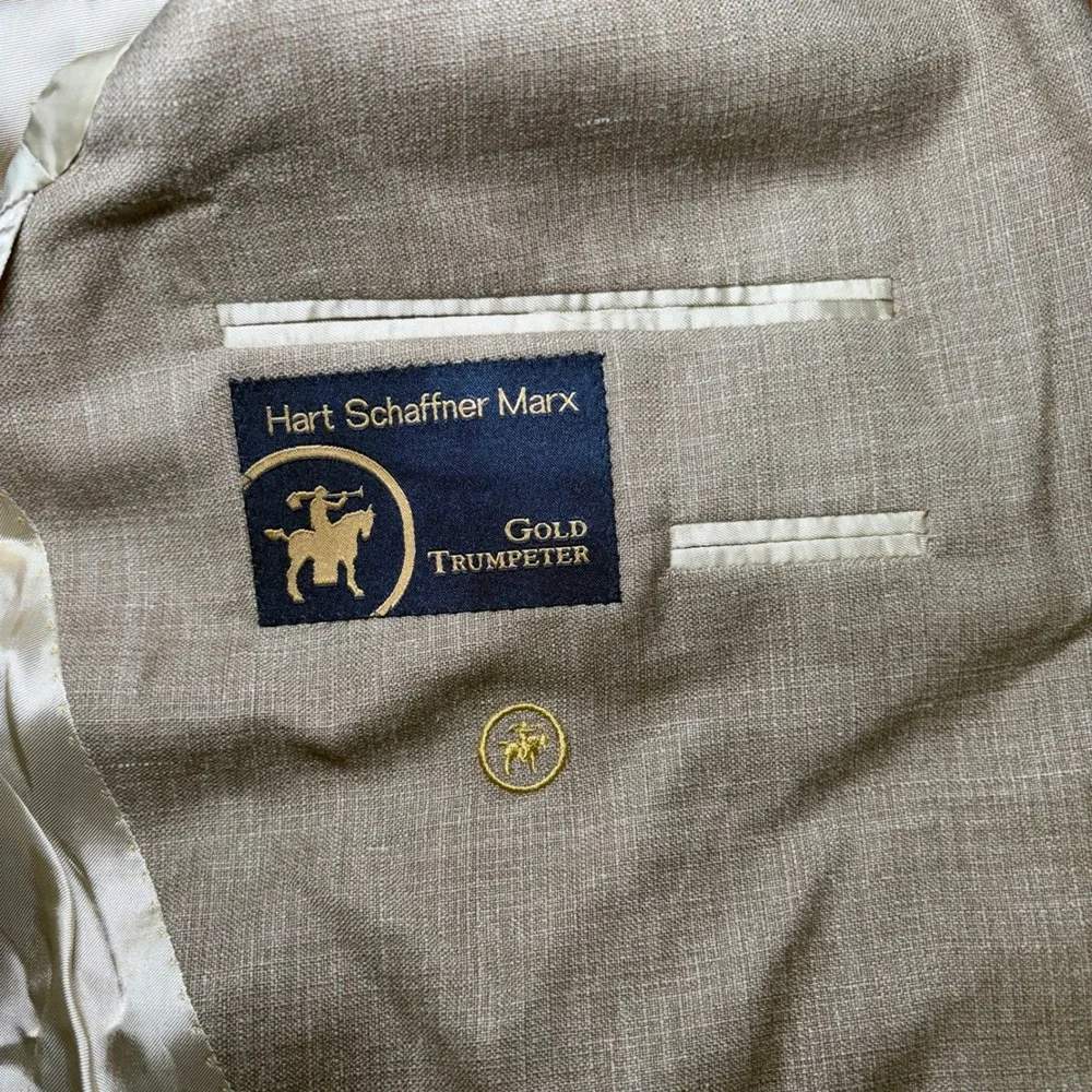 New Hart Schaffner Marx Gold Trumpeter Silk Wool Linen Blazer Mens 42L USA READ